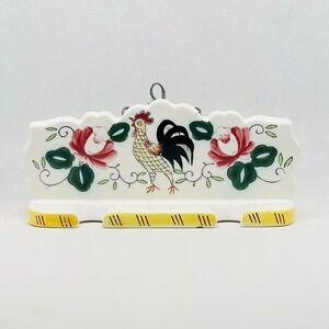 Vintage UCAGCO Rooster & Rose Wall Mount Spoon Utensil Holder Early Provincial